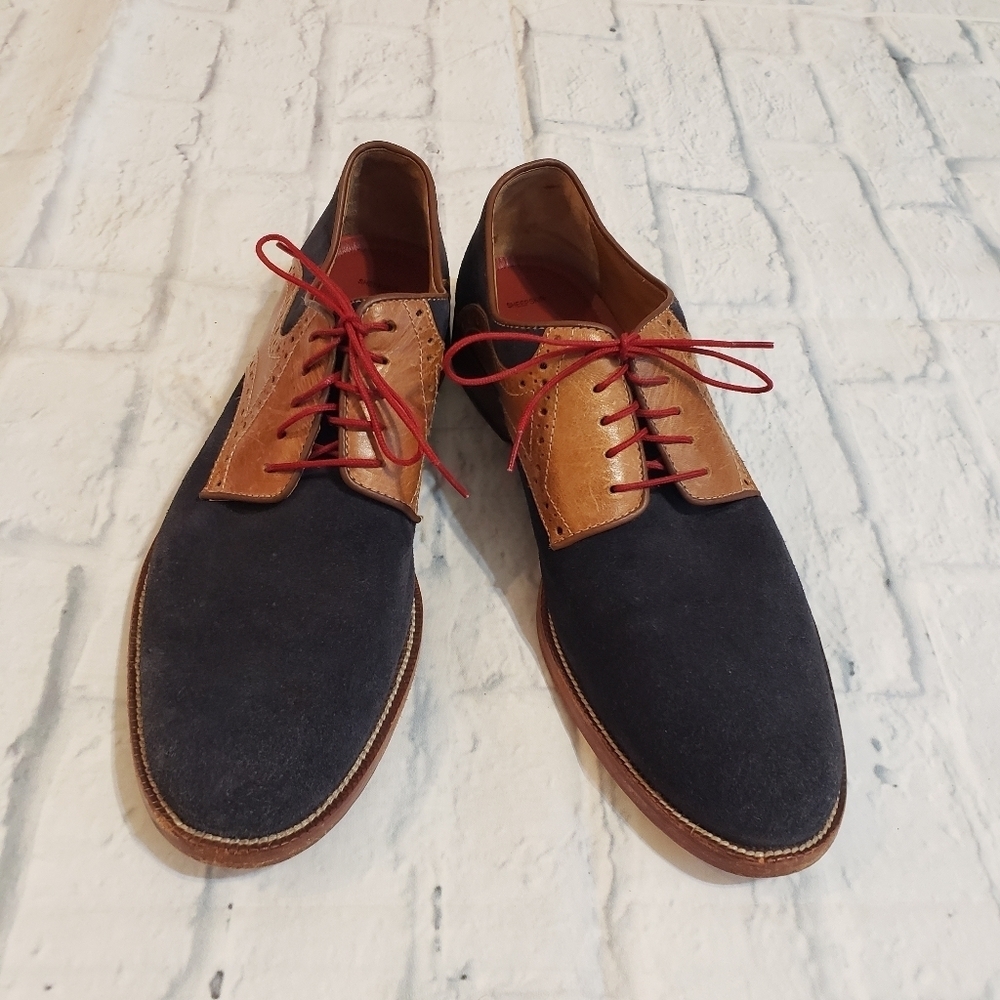 Johnston & Murphy Blue and Tan Oxfords with Red Laces